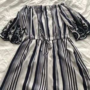 Blue/white off the shoulder dress